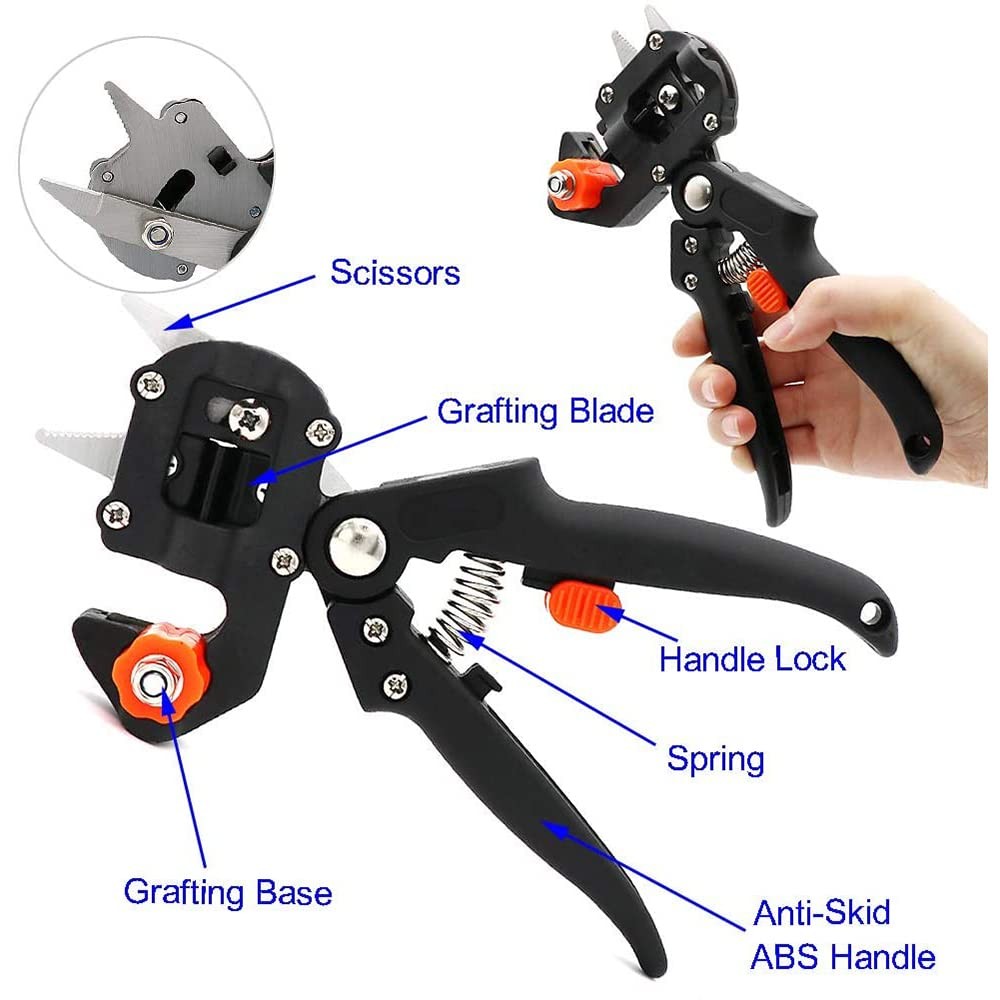 2 in 1 Grafting Tool Pruner Kit Gardening Pruning for Fruit Tree Black