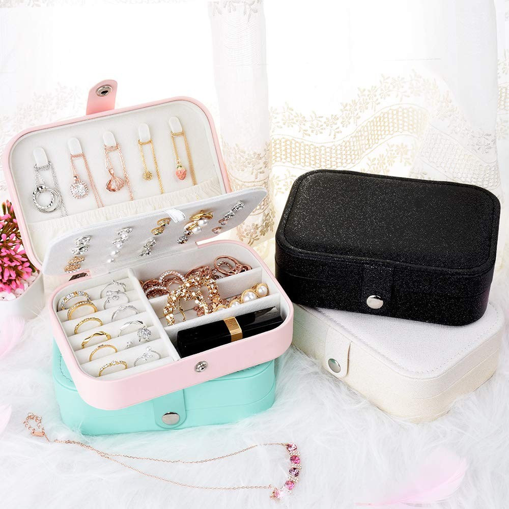 jiemei Jewelry Box, Travel 6.3 inches x 4.3 x 2.1 inches, White
