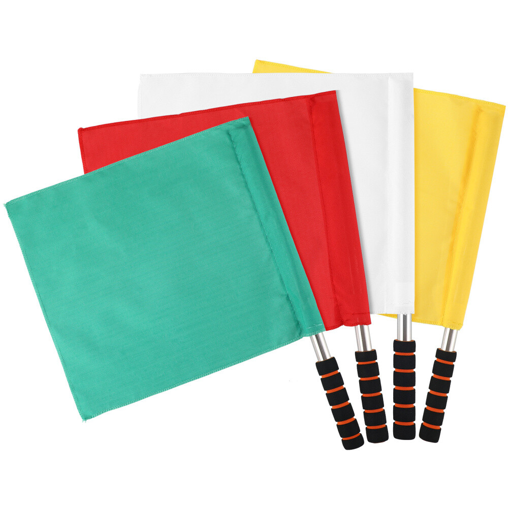 4PCS Hand Signal Flags Match Referee Flag Stainless Steel Pole Command Flag
