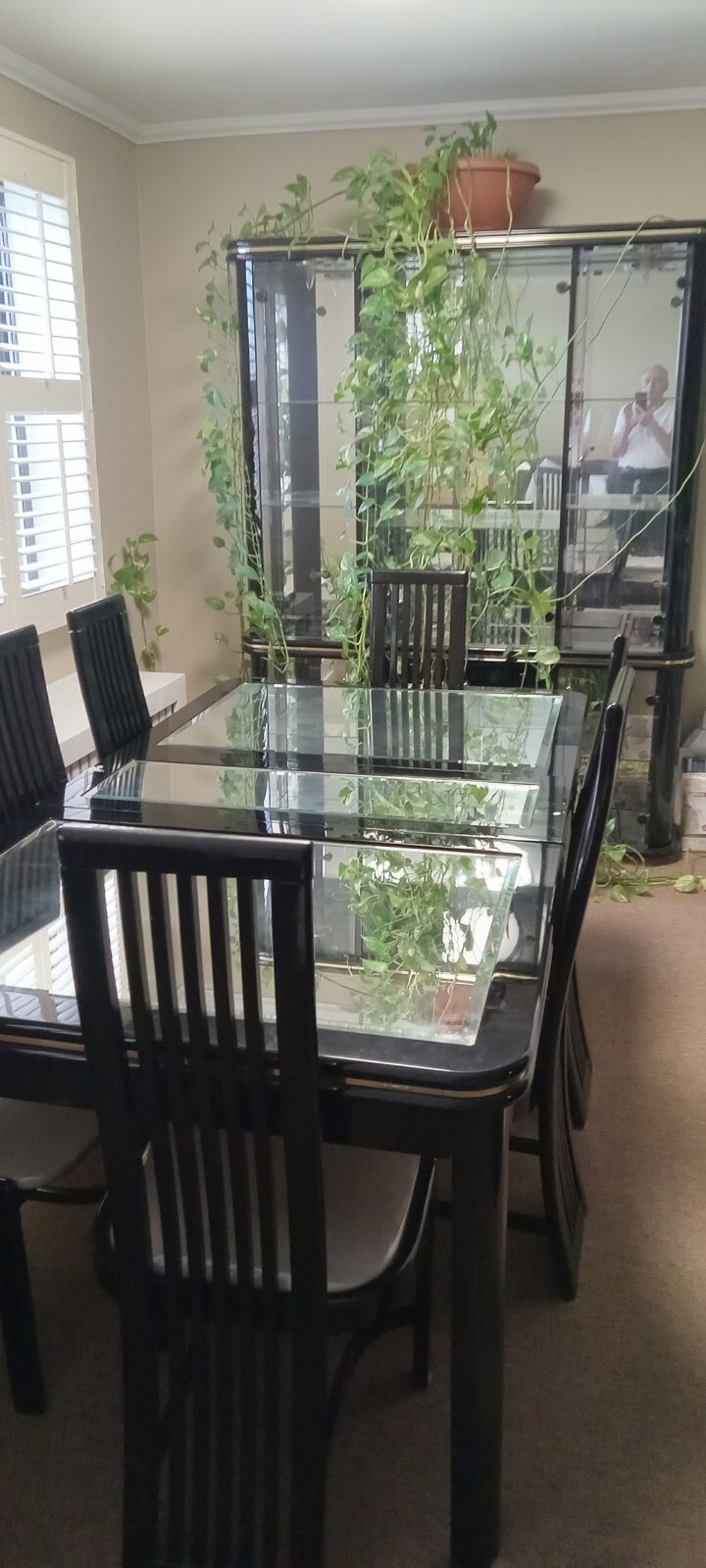 Dinning Black Table Set 10 Chairs Bundle with Black Breakfront
