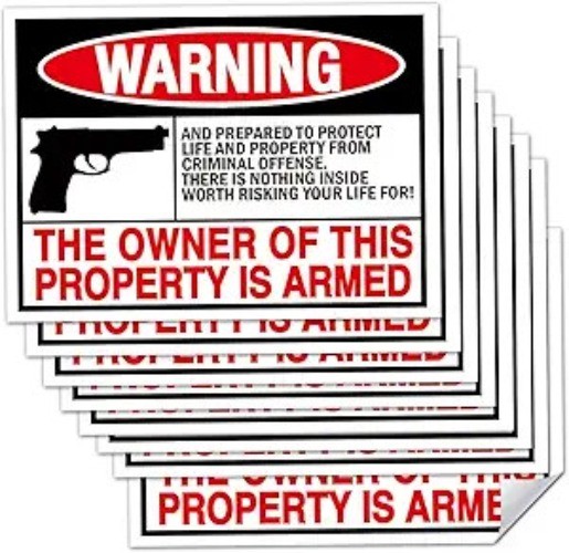 Second Amendment Handgun Warning Security Sticker Decal, 8-Pack, 4x3 Inch Self-A