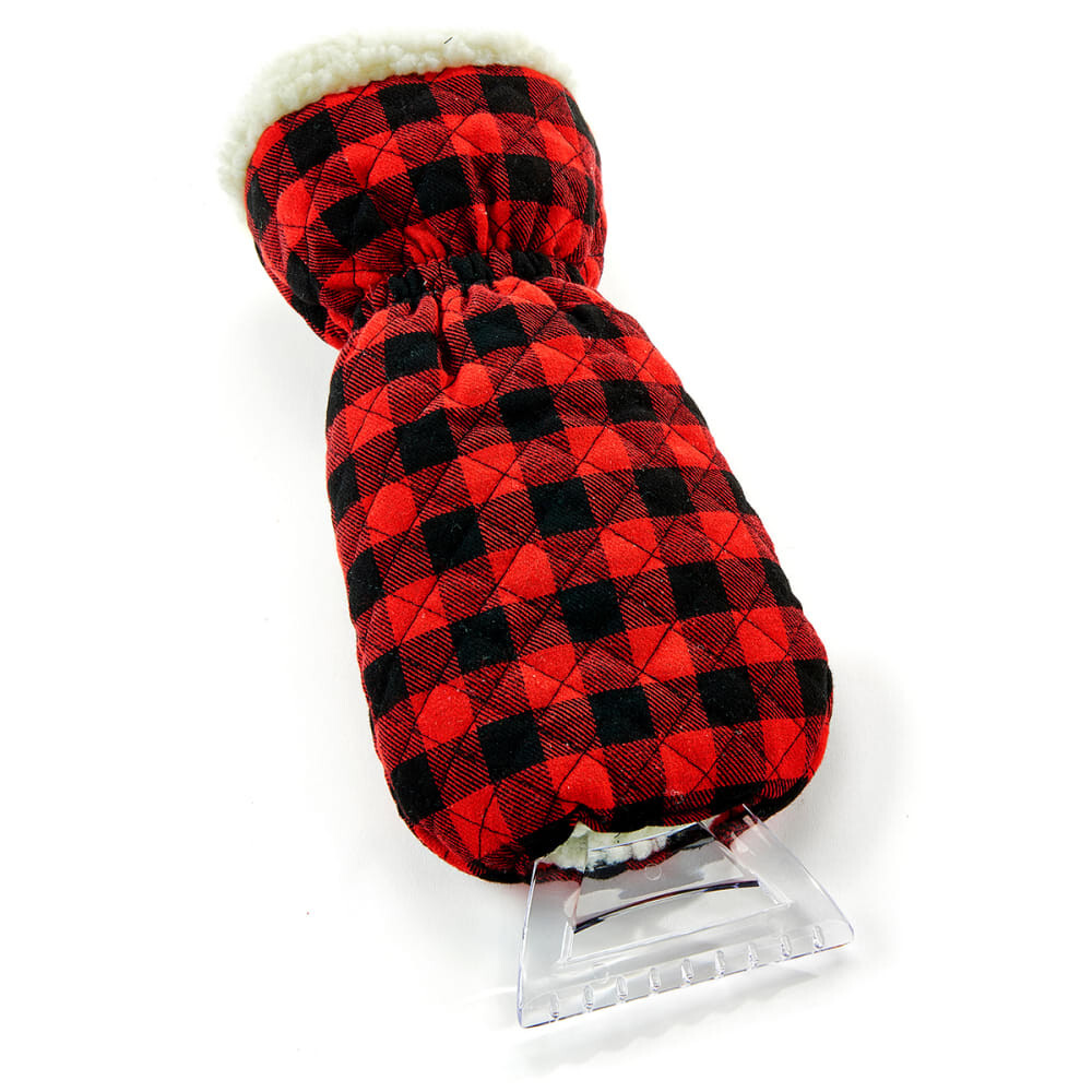 New Red & Black Plaid Sherpa-Lined Ice Scraper Mitt – Plush Snow Removal Glove​