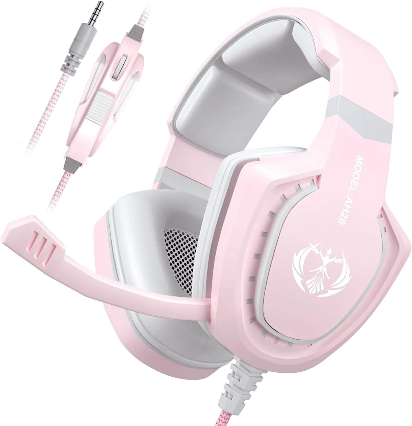 Pink Gaming Headset with Mic for Girls Women, Stereo Surround Sound Wired Ove...
