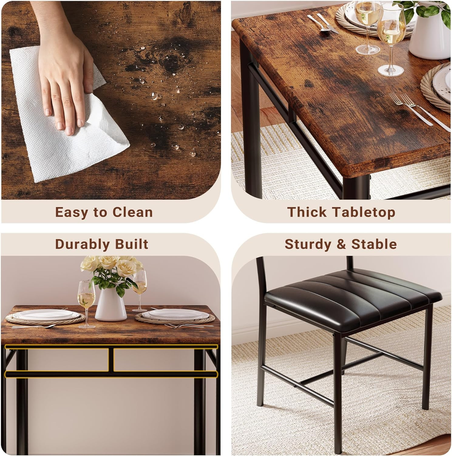 Dining Table Set for 2, Small Kitchen Table with Upholstered Chairs Dinning Tabl