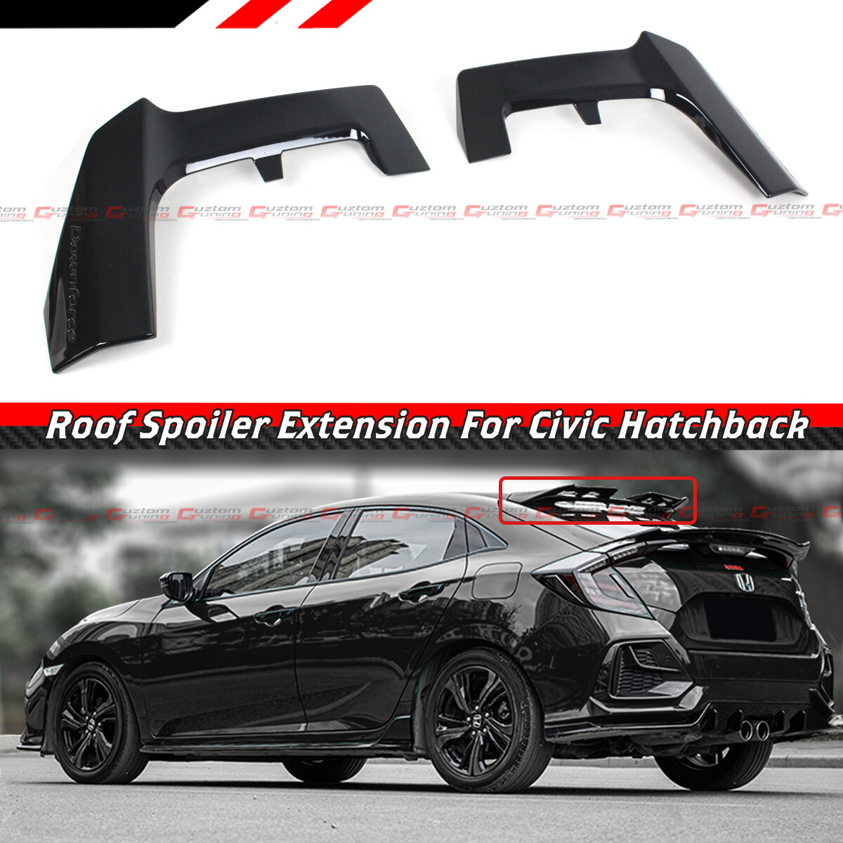 FOR 17-21 CIVIC FK7 FK4 YOFER GLOSS BLACK HATCHBACK ROOF SPOILER ADD-ON EXTESION
