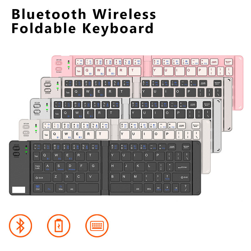 Foldable Wireless Mobile Phone Keyboard Ultra Slim Bluetooth Rechargeable iOS An