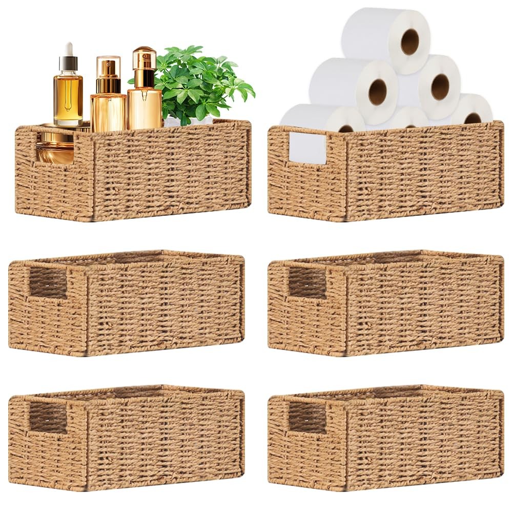 6 Pcs Small Wicker Baskets, Wicker Woven Storage Basket with Handle