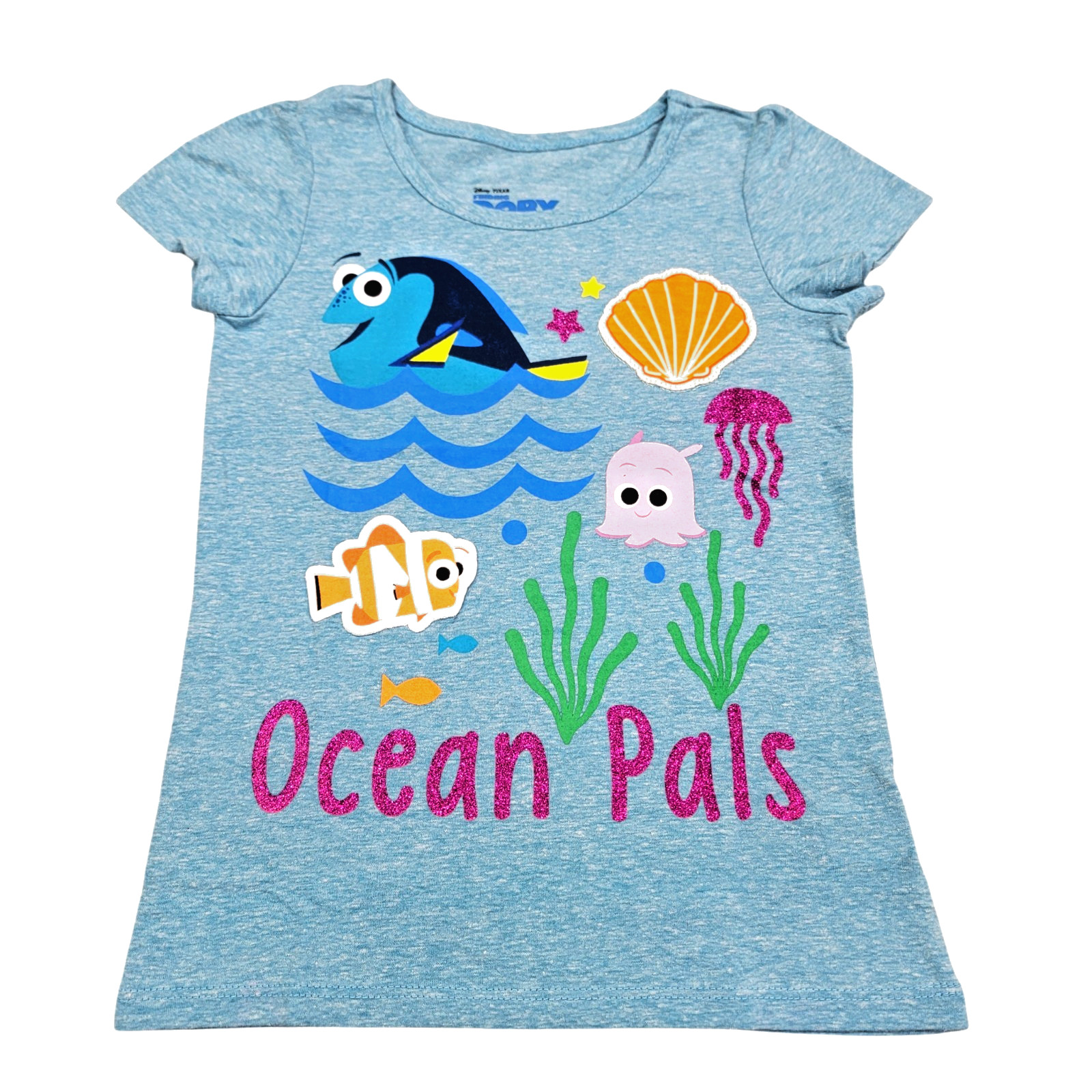 Disney Finding Dory Toddler 4T Aqua Blue Girls T Shirt Glitter Ocean Pals NWOT