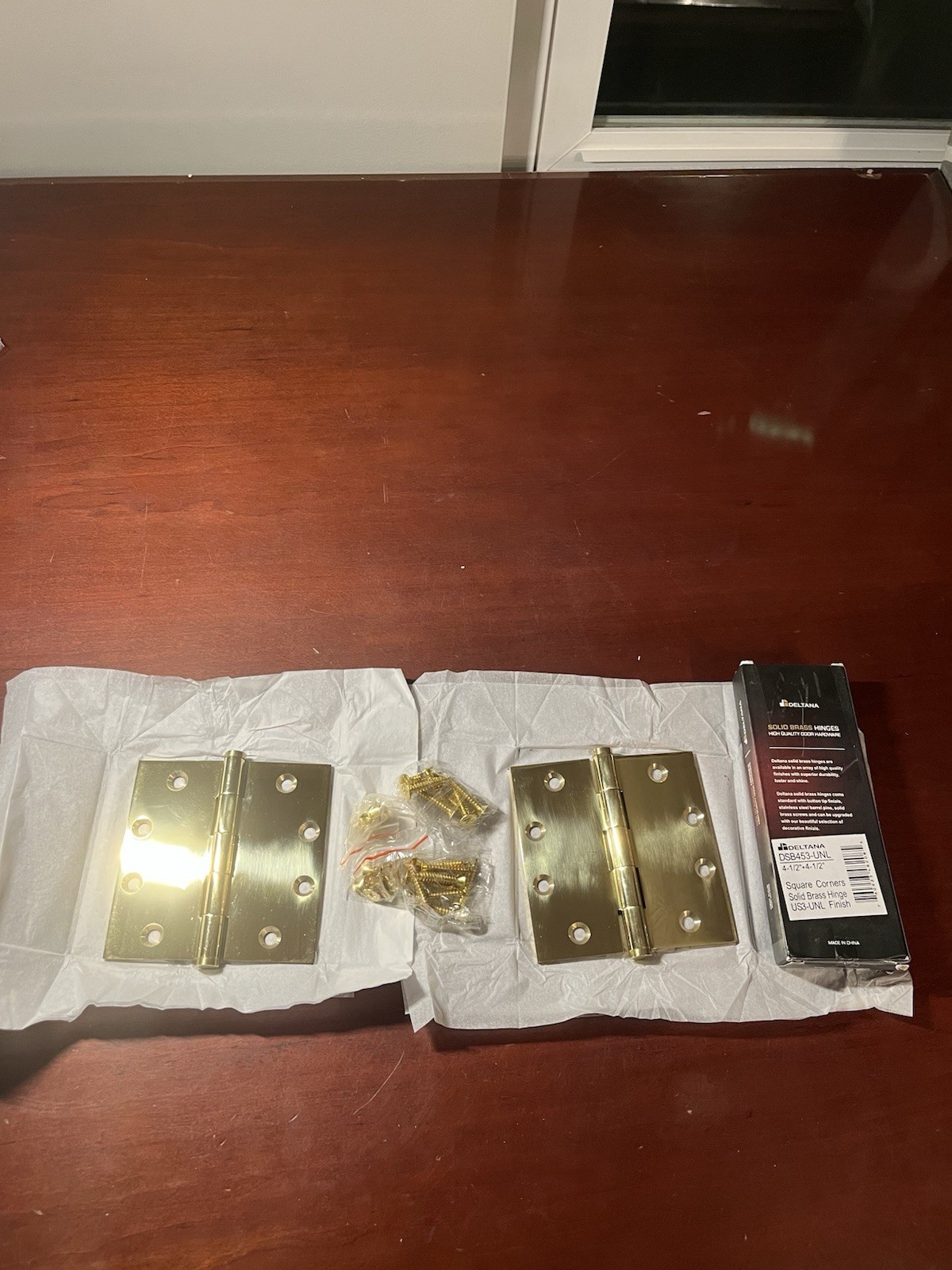 Deltana DSB453-UNL 4-1/2" x 4-1/2" Square Hinges in Unlacquered Brass Pair *READ