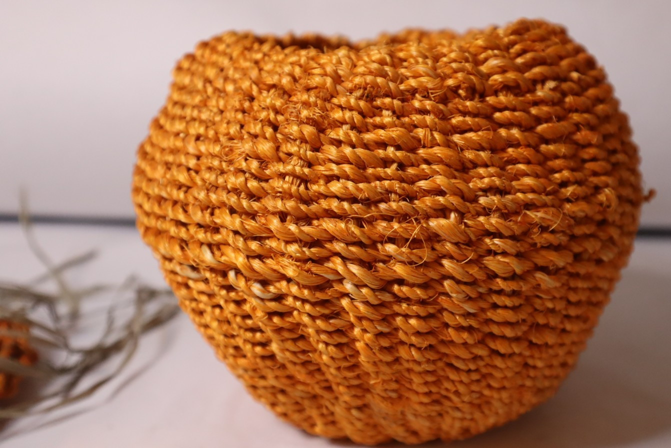 Woven Pumpkin Basket with Lid Fall Thanksgiving Decor Orange