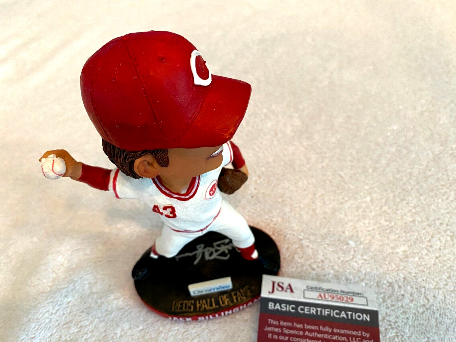 JACK BILLINGHAM Signed Reds Baseball Bobblehead -JSA Authenticated