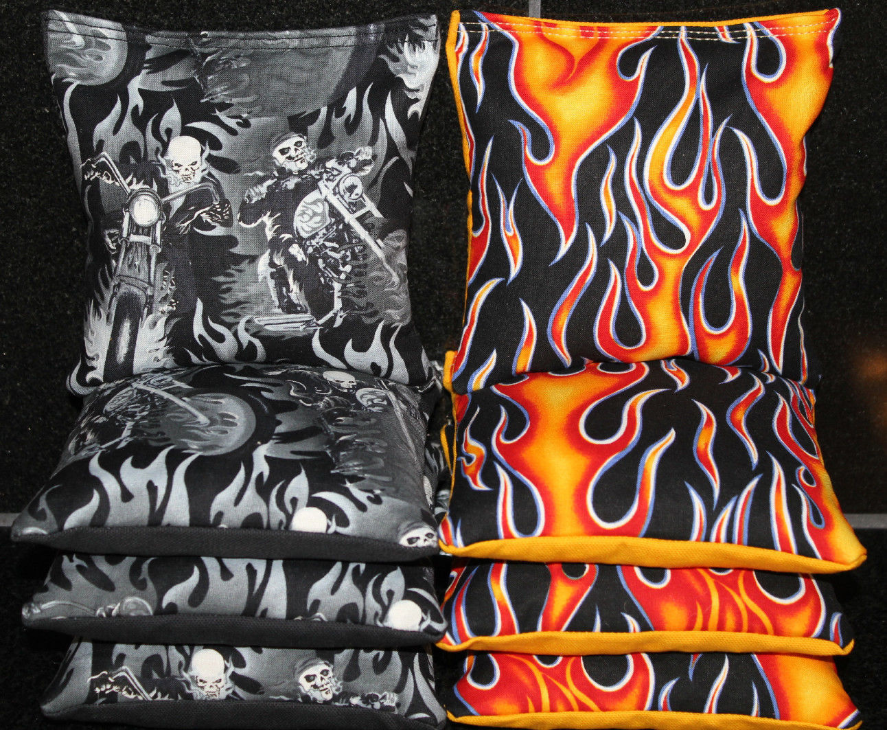 All Weather Resin Cornhole Bags HARLEY FLAMES MOTORCYCLE SKULLS SKELETON BIKER