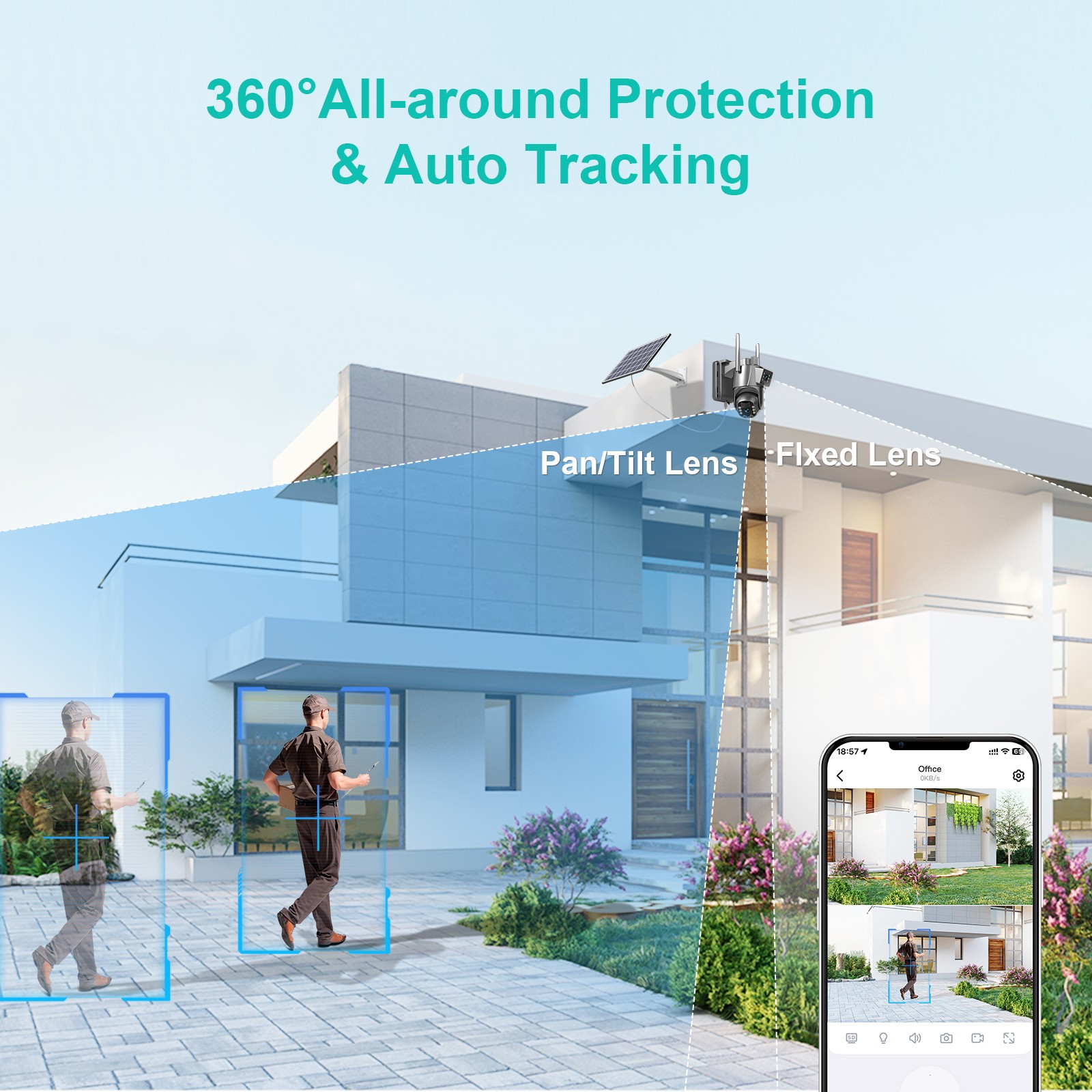 2pcs WIFI Solar Panel Battery 4+4MP Wireless PTZ Security Camera PIR Full Color