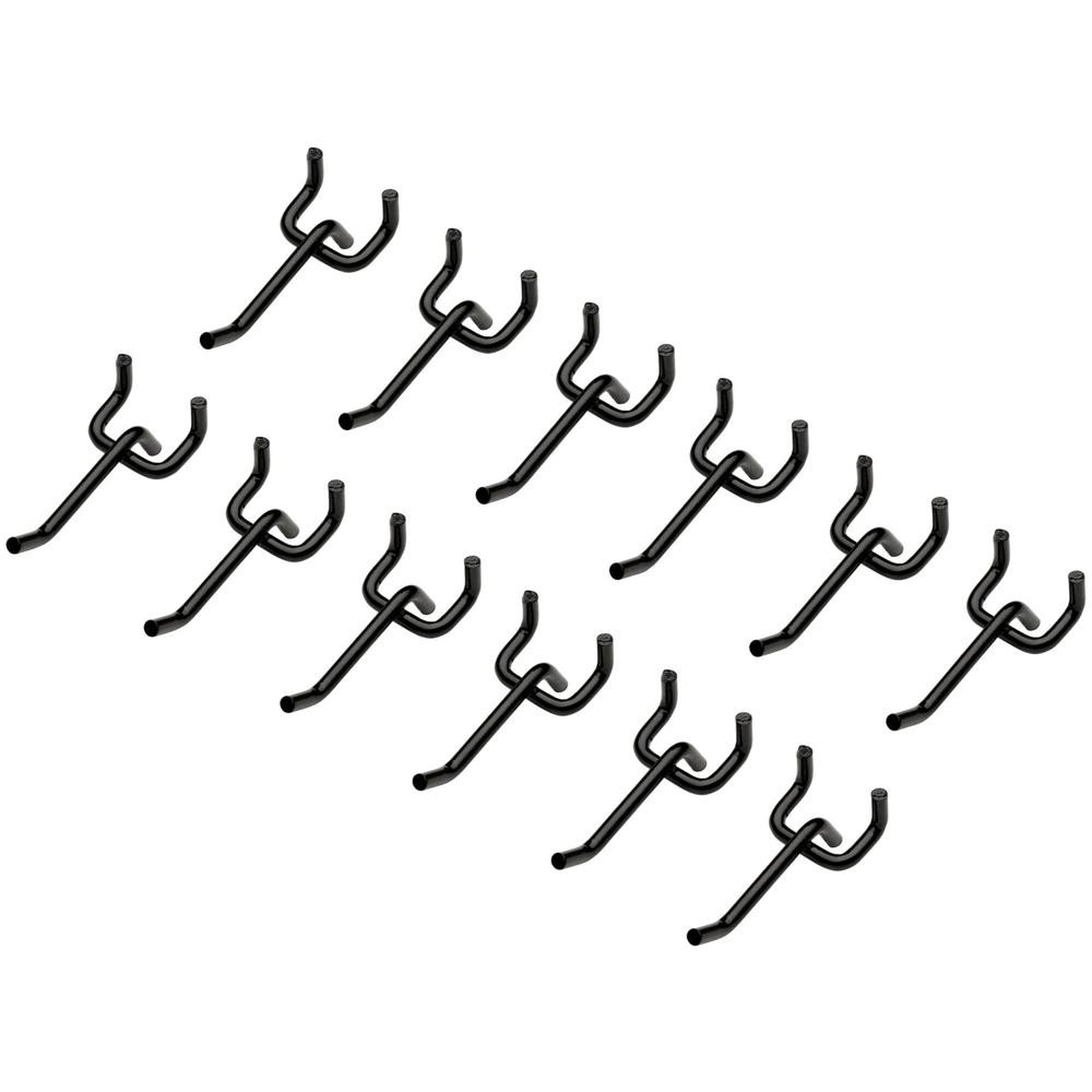 Bunker Single Pegboard Storage Hooks Black Pack of 12