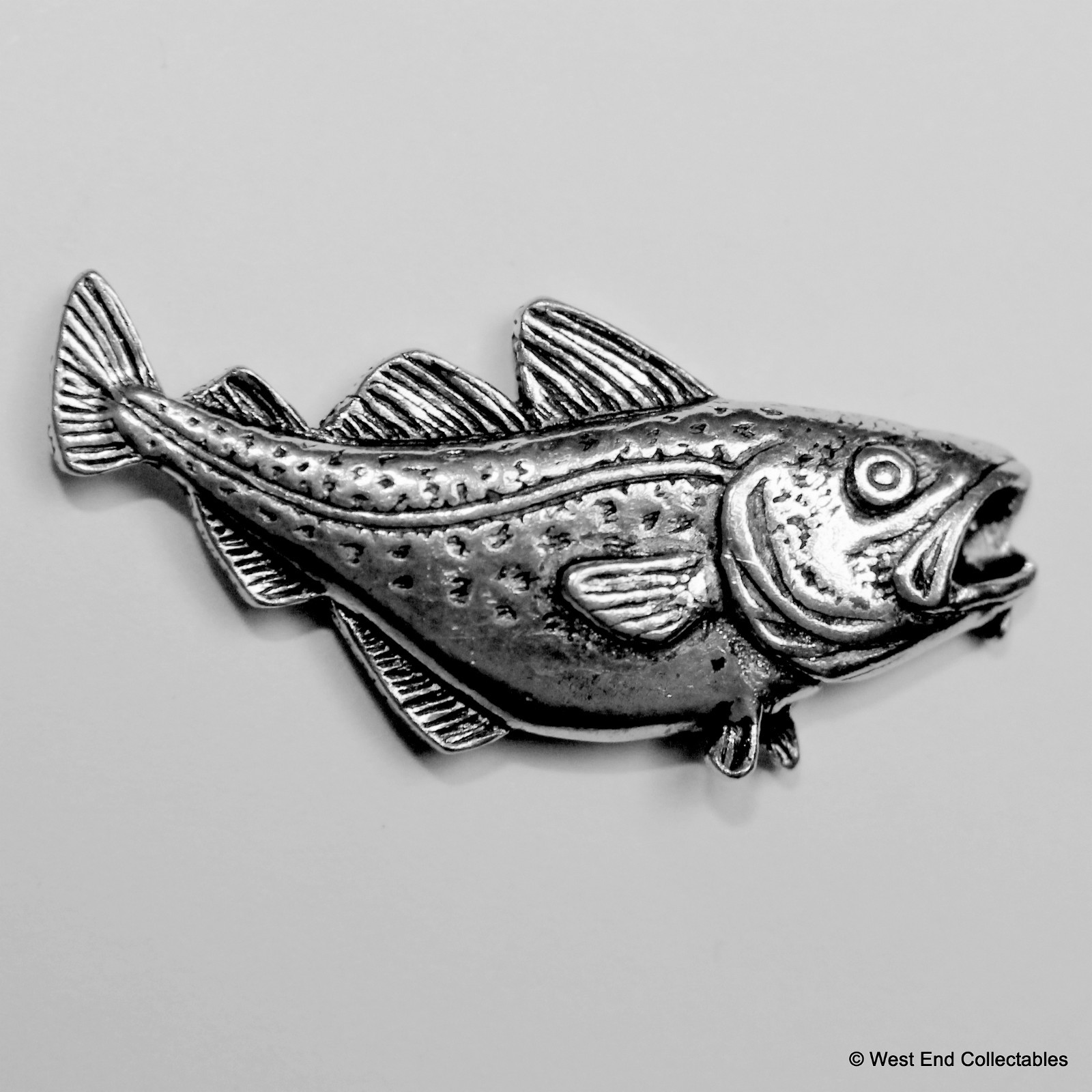 Cod Fish Pewter Pin Brooch -British Handcrafted- Sea Fishing Rock Cod Angling
