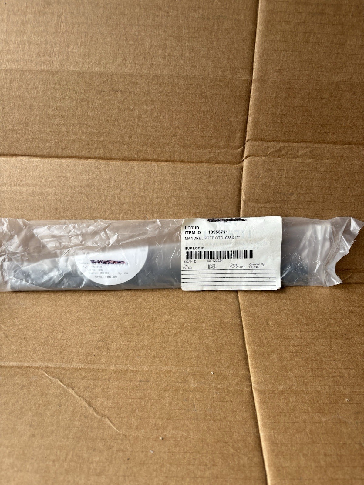 MANDREL PTFE CTD .038X12" - 304 S.S.  8779084/:0.0378/0.03814 IN. AVG X 12 NEW