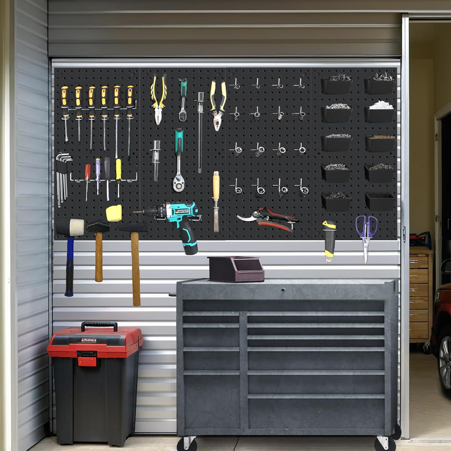 158PCS Metal Pegboard Kit with Hooks for Wall Garage Tools Pegboard Storage Syst