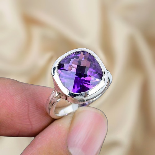 925 Sterling Silver Ring Amethyst Gemstone Ring Silver Statement Ring