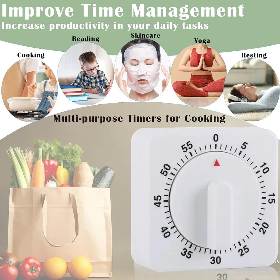 1 Pack 60 Minute Mechanical Kitchen Timer Loud Ring Wind Up Cooking Alarm