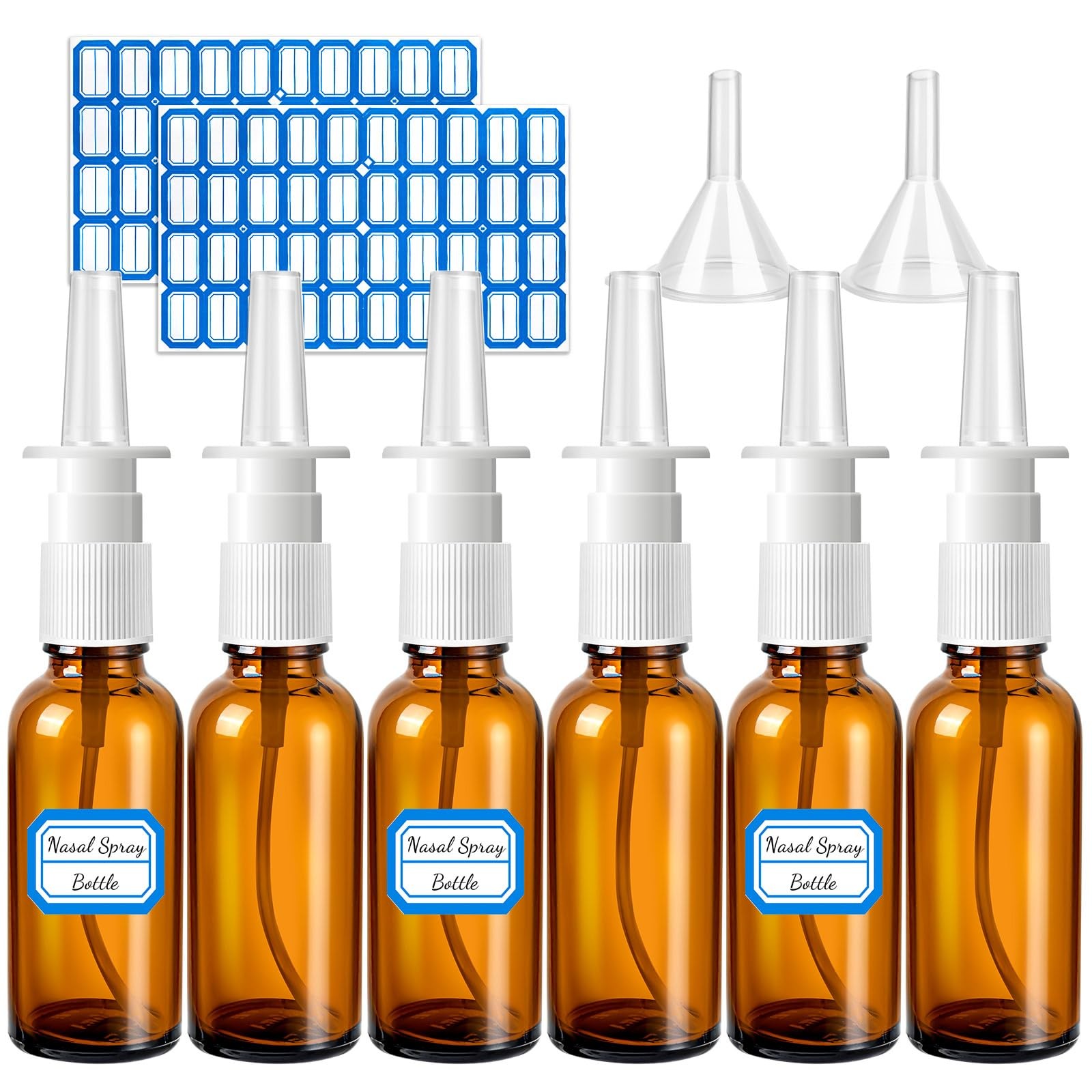10 Pack 30ml Glass Nasal Spray Bottles with Fine Mist Sprayers, Funnels & Labels