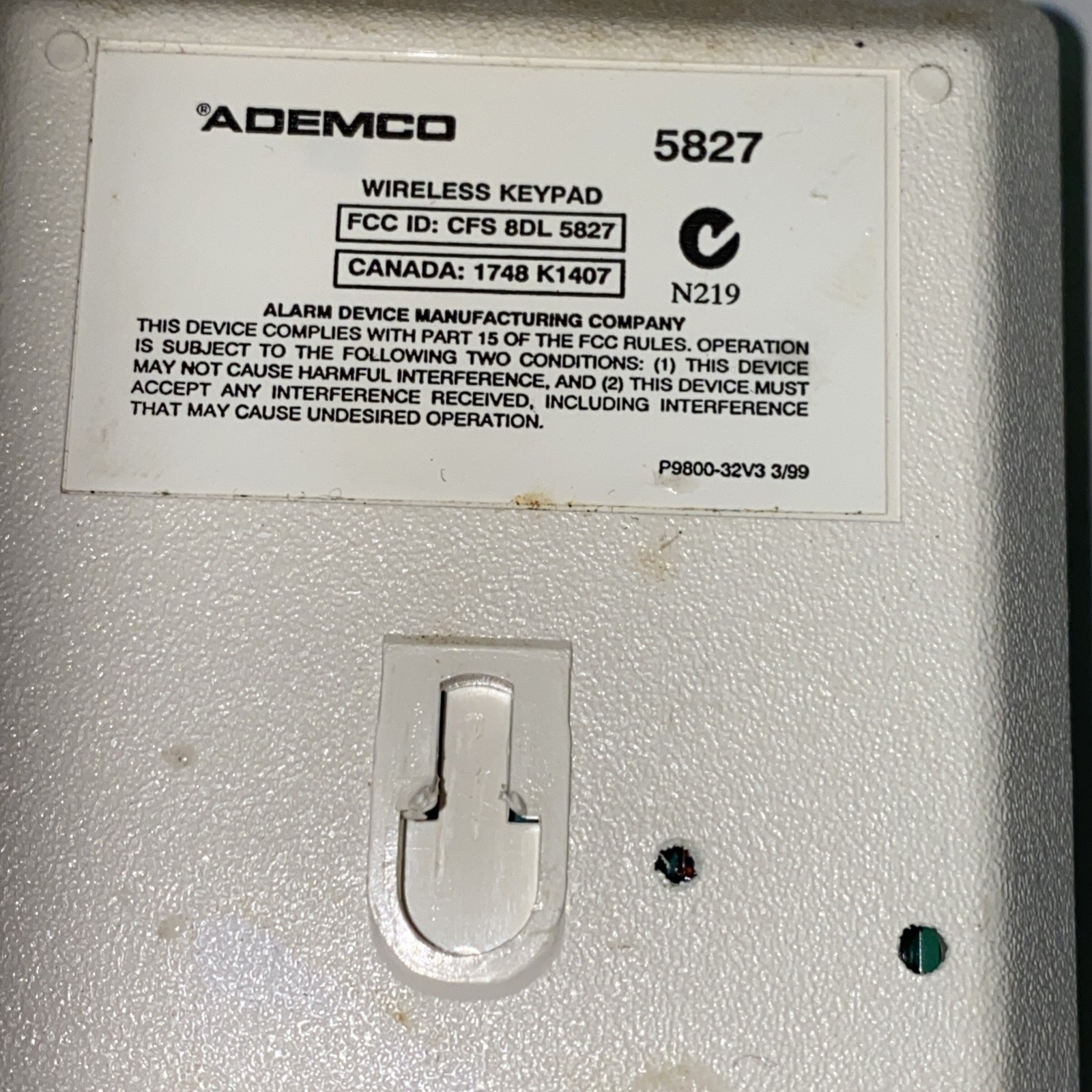 Ademco 5827 Home Security System Wall Mounted Remote Wireless Keypad