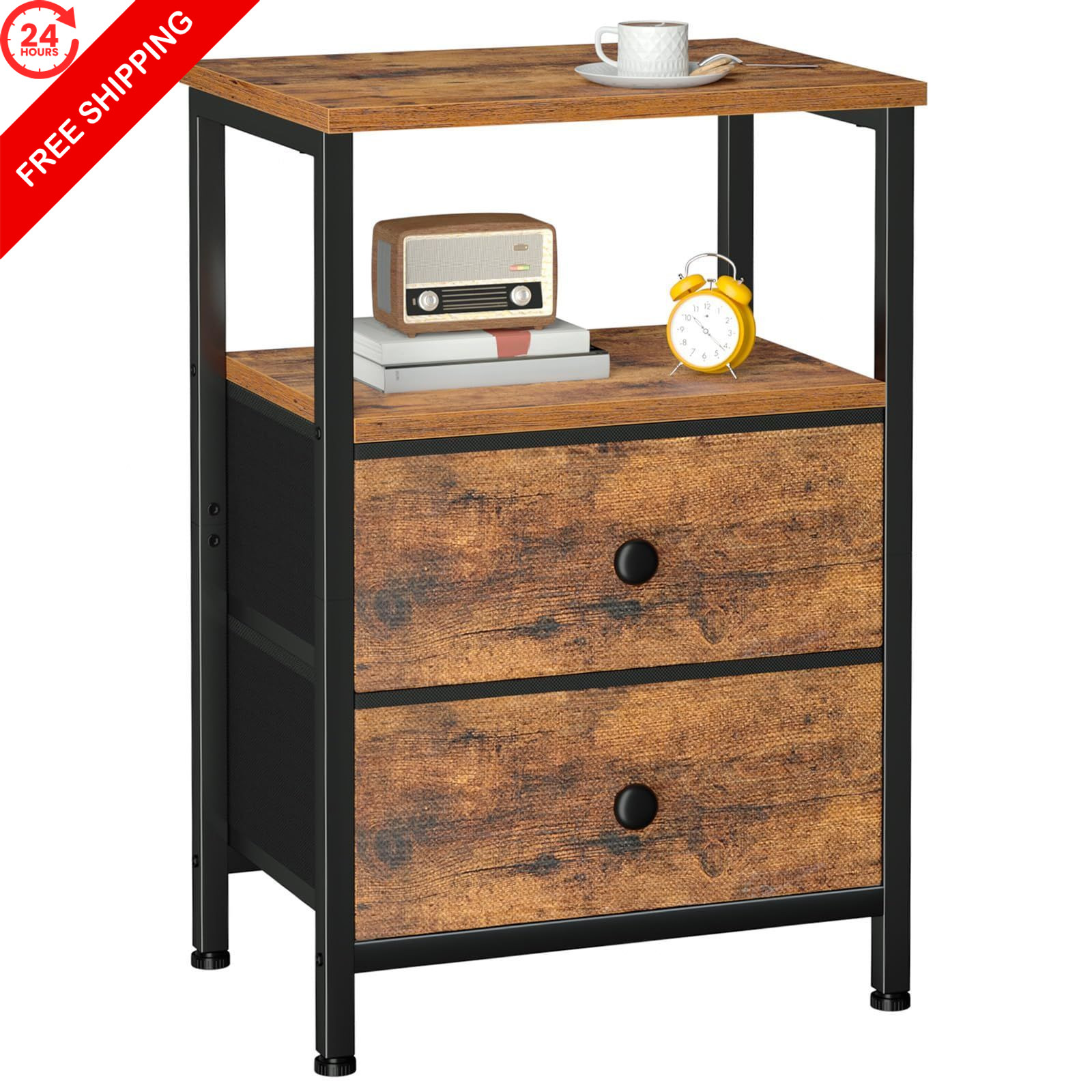 LOAKEKEL Night Stand, Nightstand with 2 15.74 x 11.81 x 23.8 inches, Brown