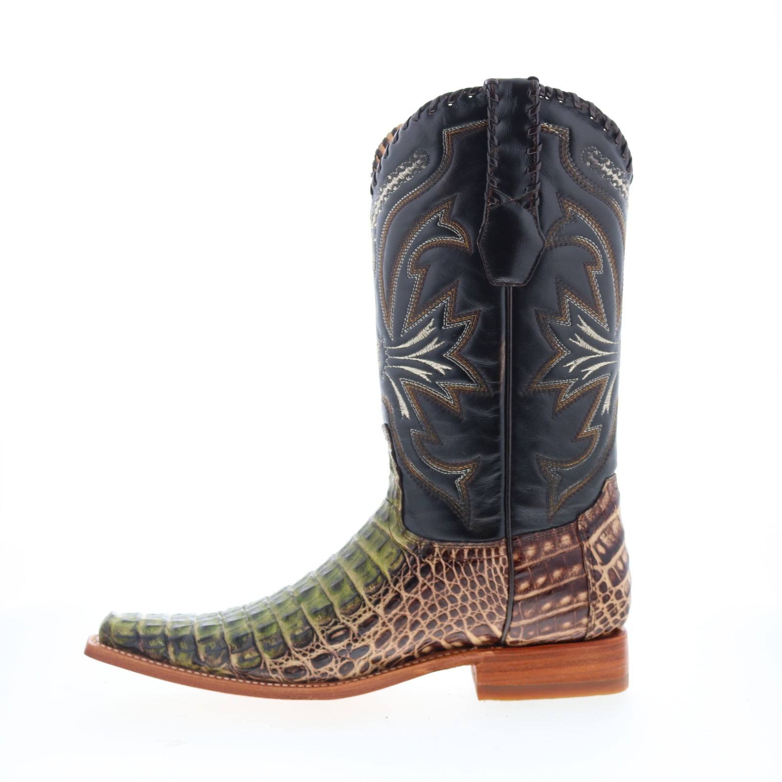 Los Altos Smooth Caiman Square Toe Mens Green Wide Cowboy Western Boots