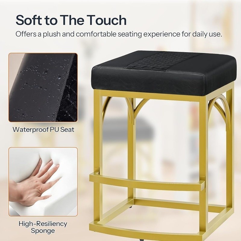 Plush Counter Height Bar Stool Set of 2 Velvet Cushion Ergonomic Metal Frame New