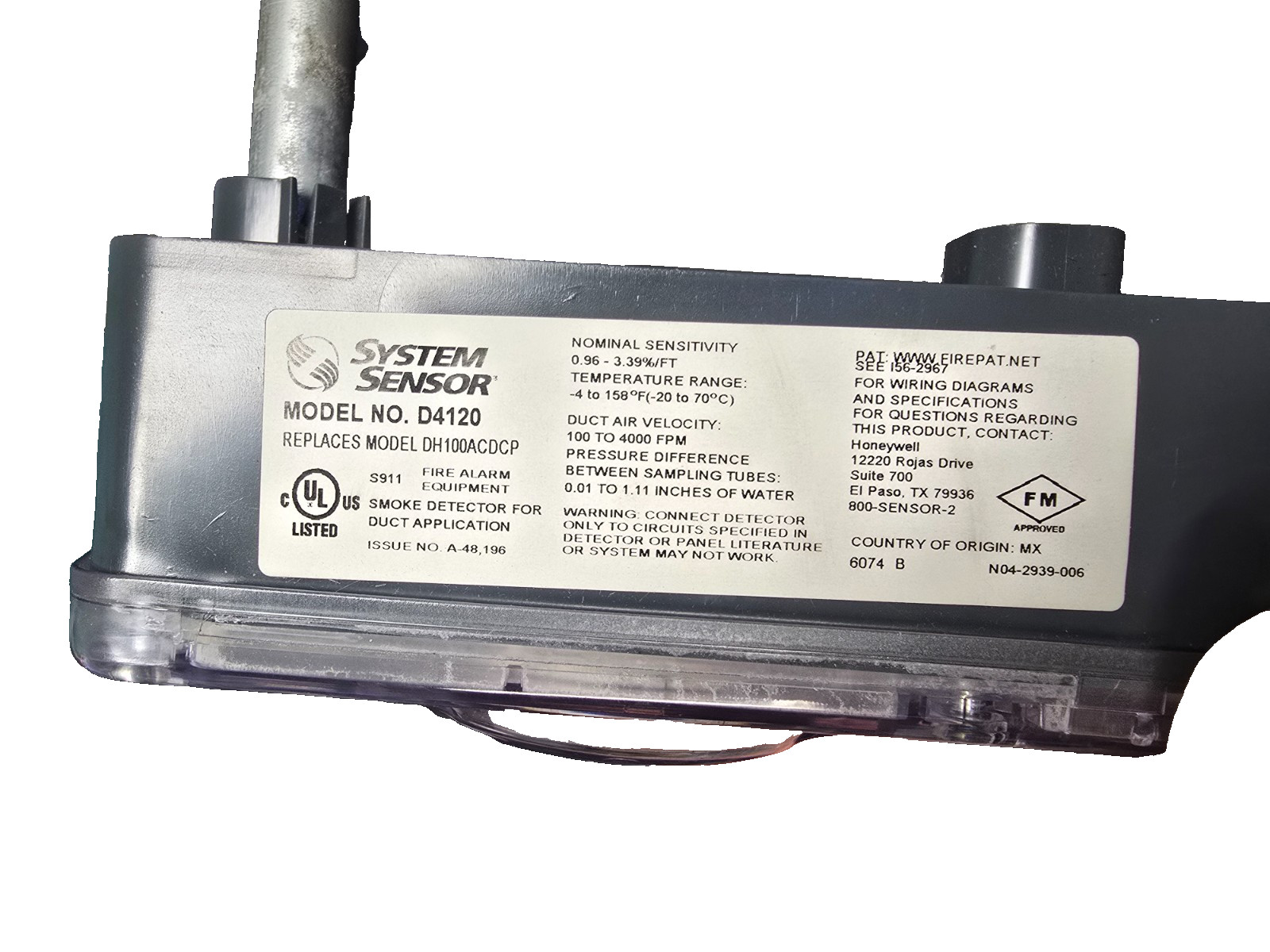 System Sensor D4120 4 Wire Photoelectric Duct Smoke Detector