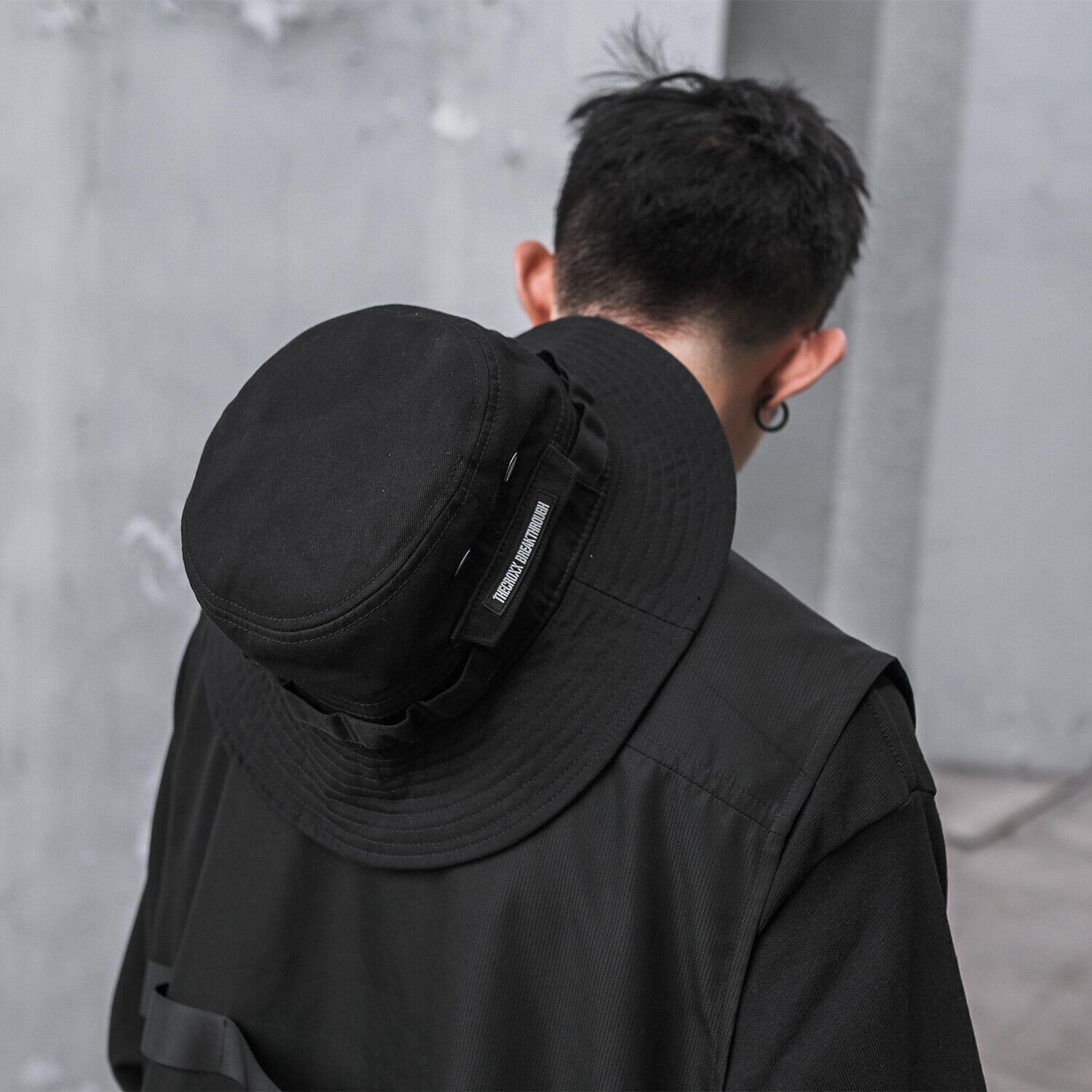 Niepce Unisex Breakthrough Bucket Hat Black Fisherman Cap with Drawstring