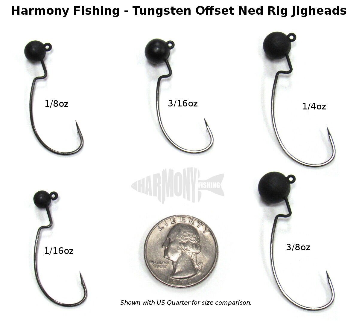 Harmony Fishing - Tungsten Offset Weedless Ned Rig Jigheads (5 Pack)