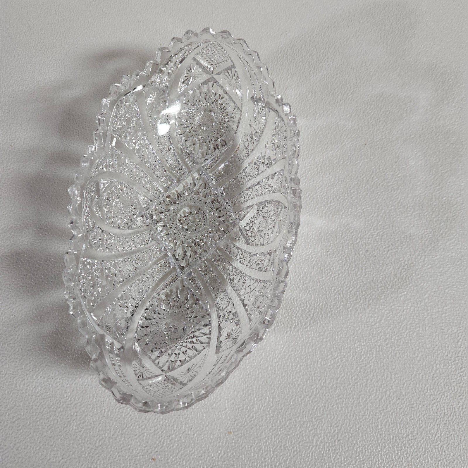 Lead Crystal Oblong Saw tooth Serving Dish Elegant Cut Design Vintage 8" X 4.5"