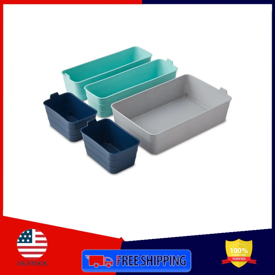 30 Piece Flexible Drawer Storage Organizer Set Navy Teal Gray 6 Pack