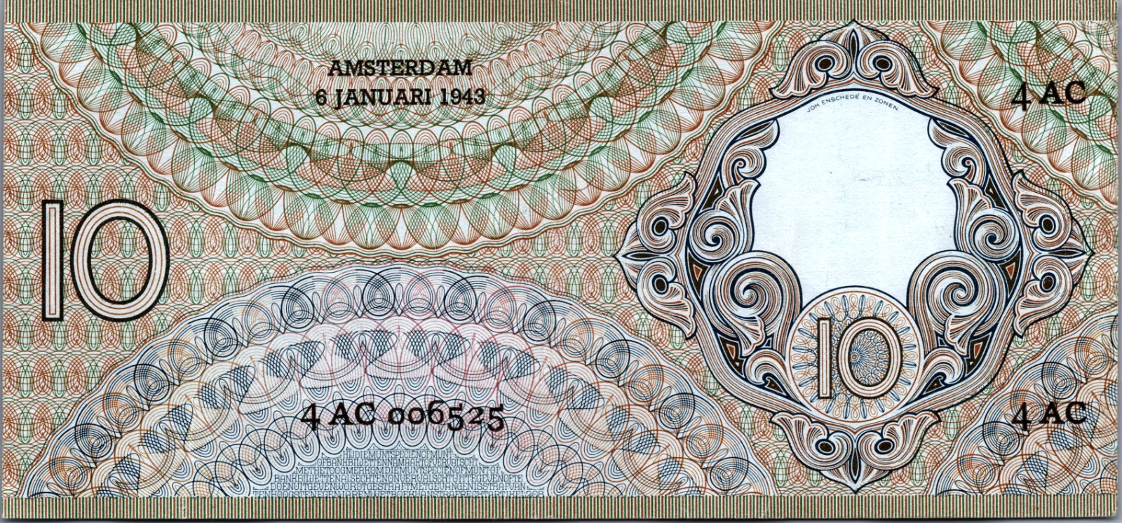 Netherlands 10 Gulden 1943 Pick # 59