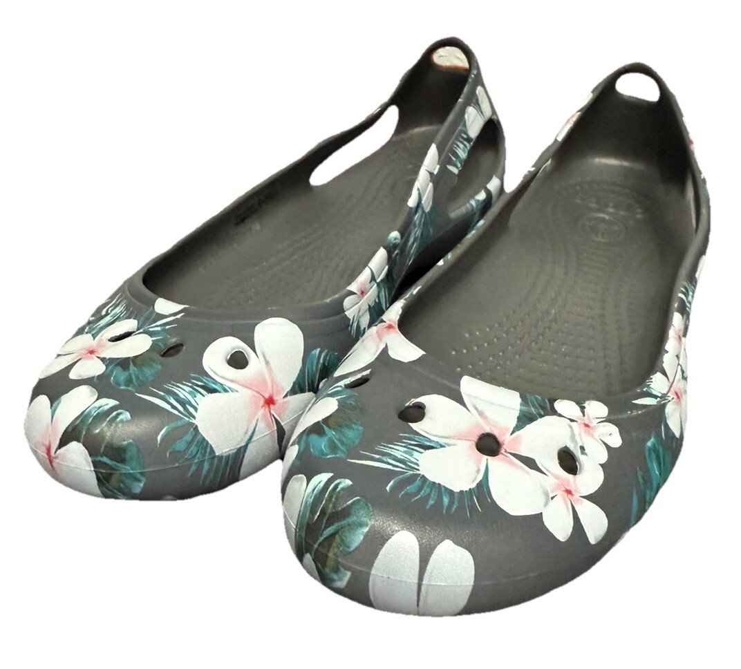 Crocs Womens Flats Size 7 Slip On Gray Floral Mary Jane Comfort New