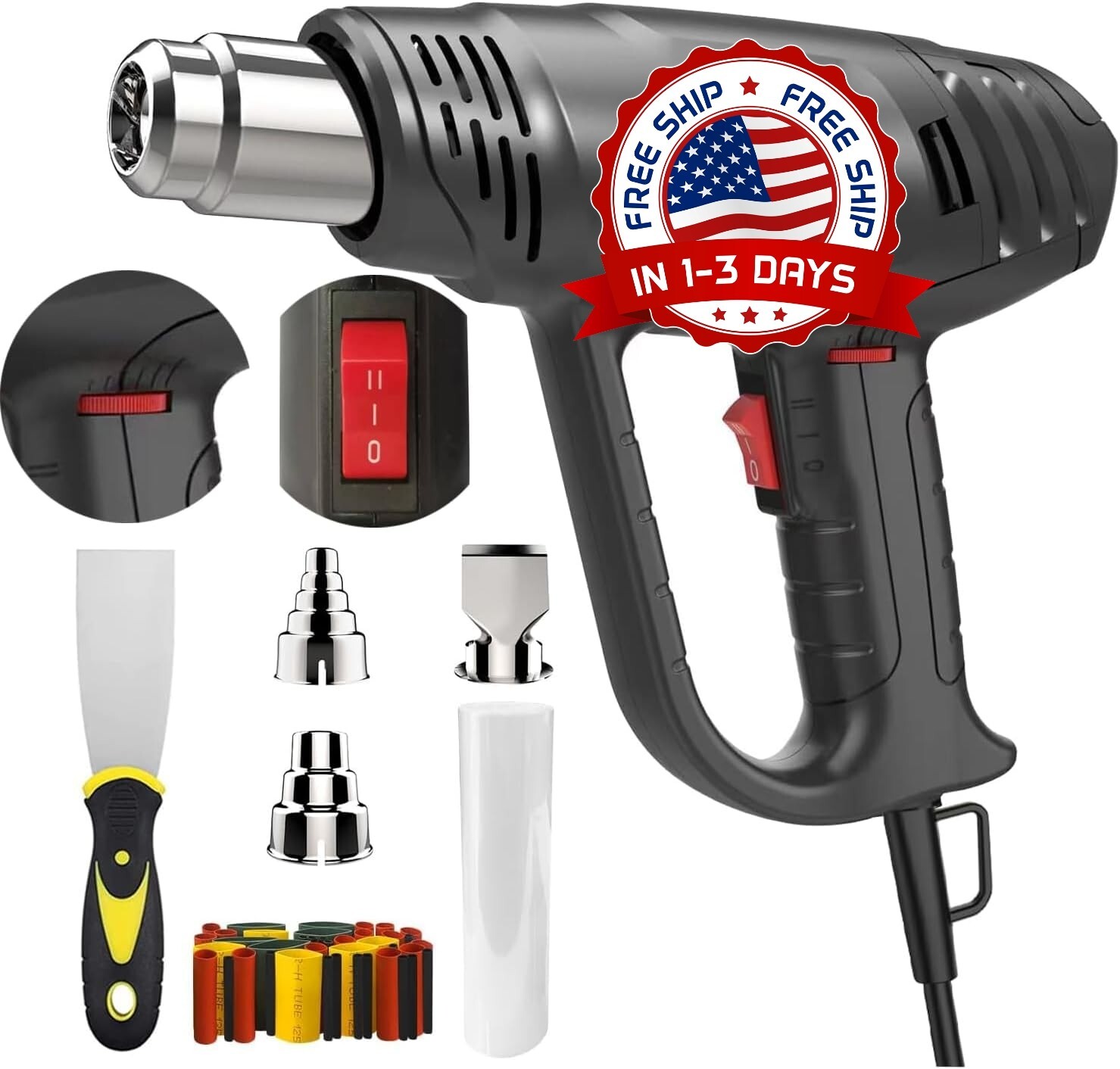 Pistola De Calor 120 V Para Trabajo Pesado 1800 W De Aire Caliente Negro NEW US.
