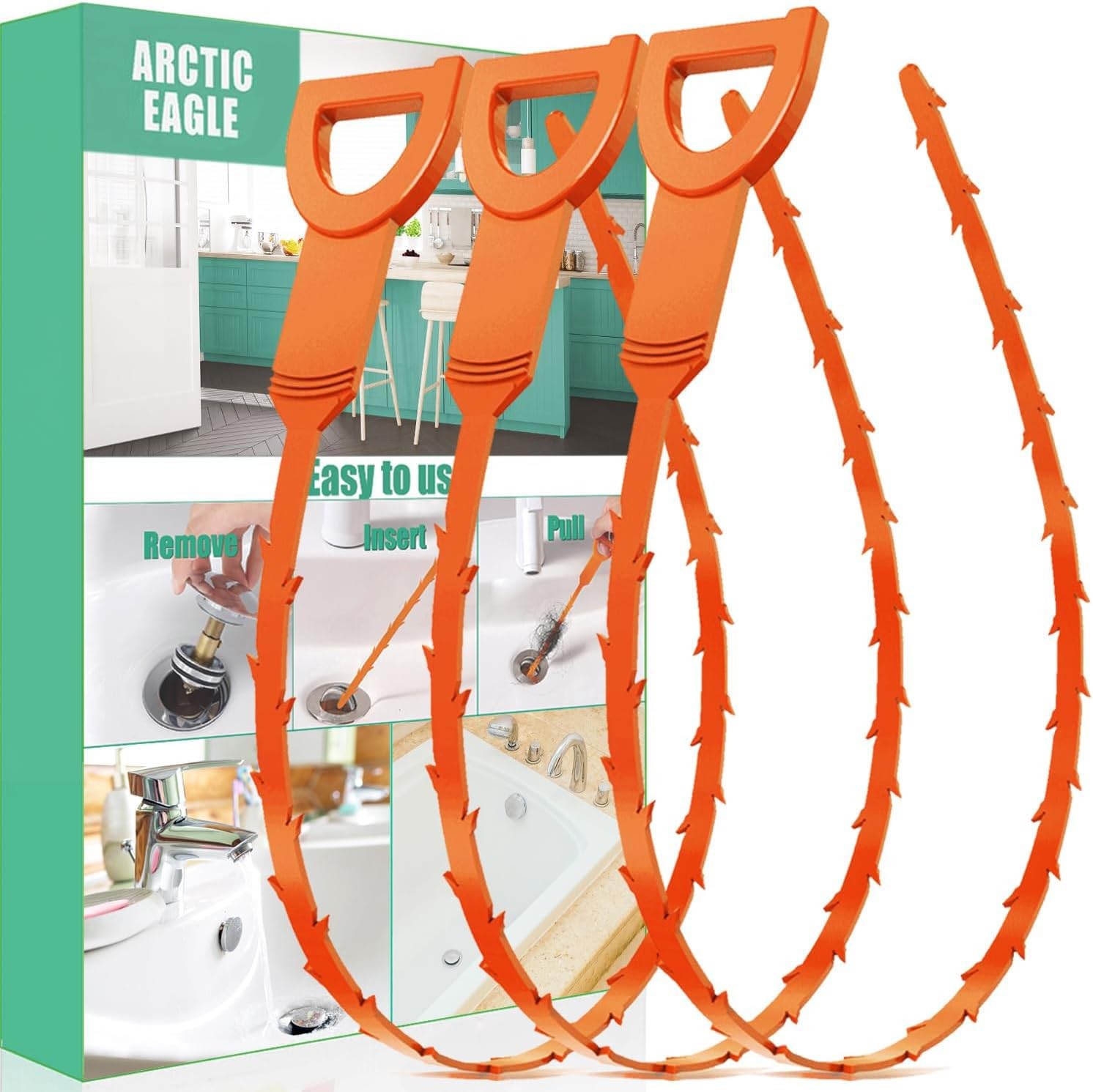 ARCTIC EAGLE Drain Snake Hair Clog Remover - 3 Pack Shower Orange