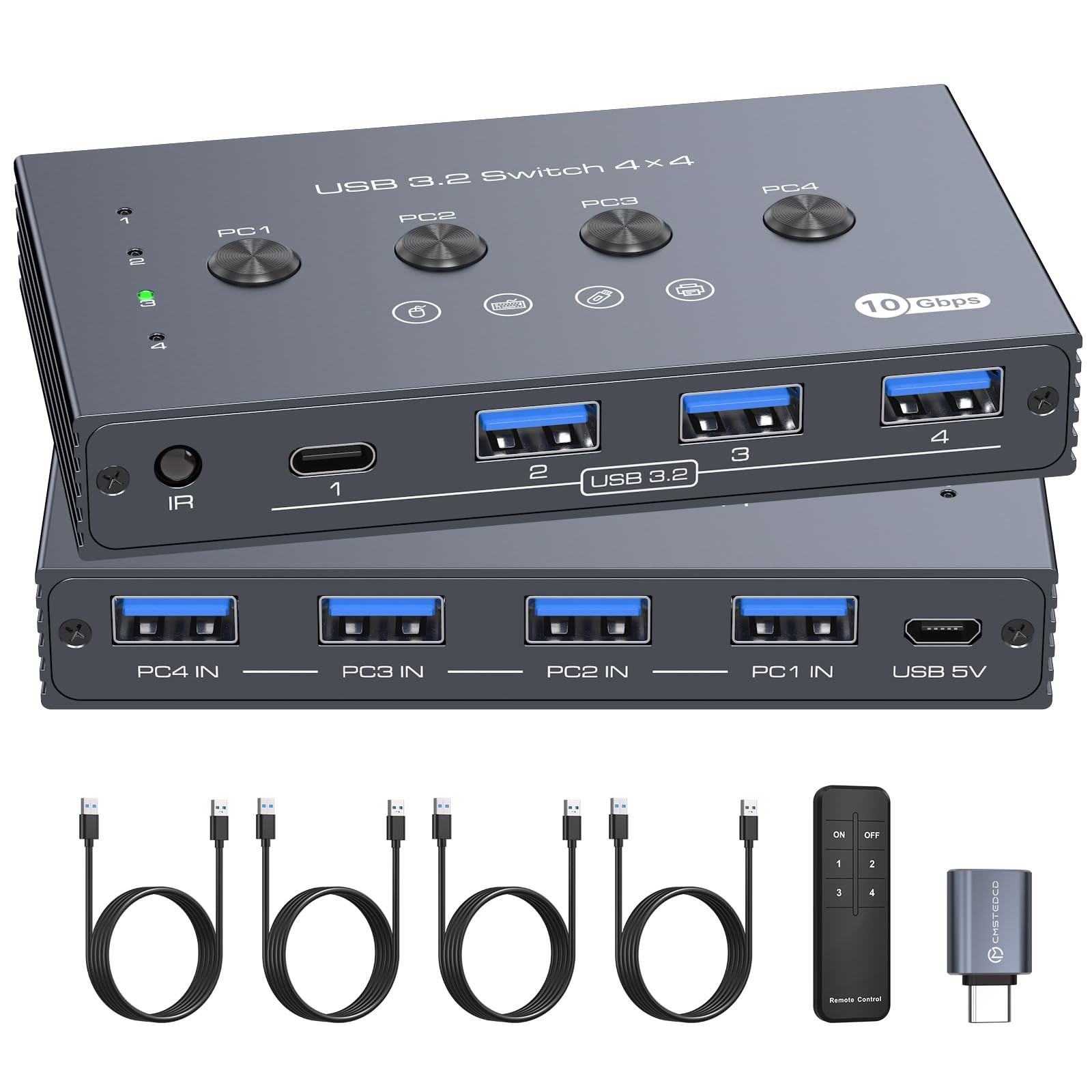 10Gbps USB 3.2 Switch 4 Computers Share 4 Peripherals 4 Port USB Switcher for...