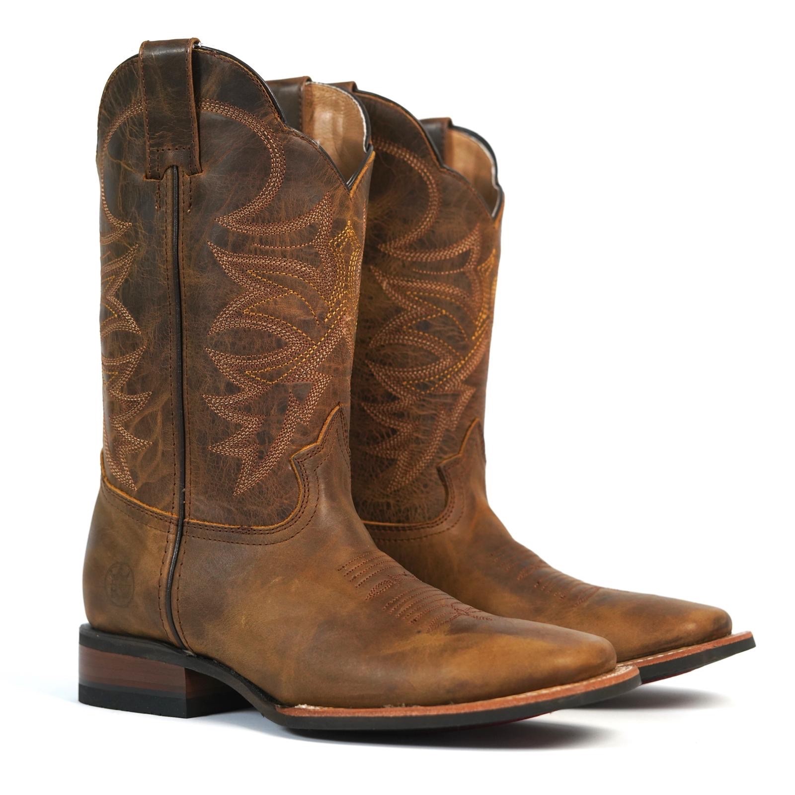 MEN'S RODEO COWBOY BOOTS GENUINE LEATHER HIBRIDO SUELA TACOMA NEGRA BOTA VAQUERA