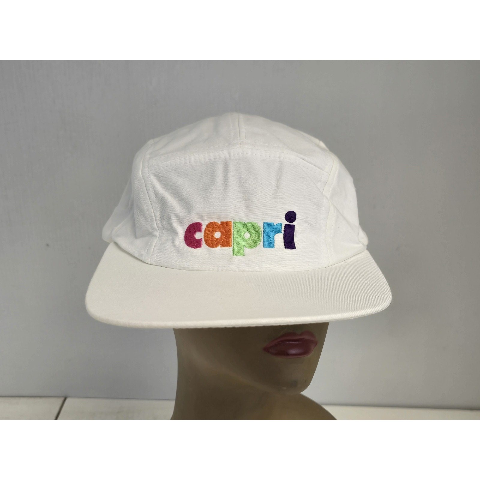 Classic Cycling Cap - Bike Hat - White Capri Cigarettes Promo Cinch Closure Rare