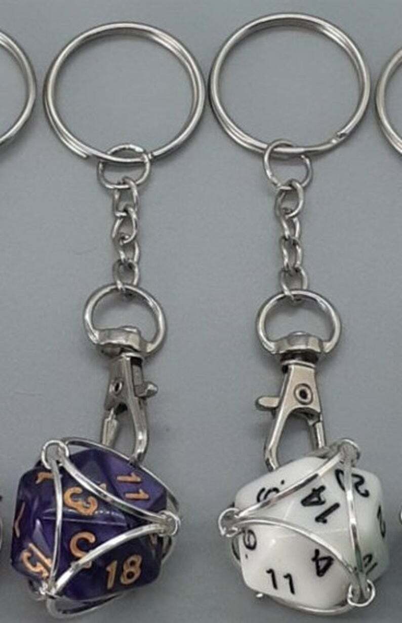DND Dice Keychain | Removable Caged D20 | Role Playing Game Accessory | Handmade