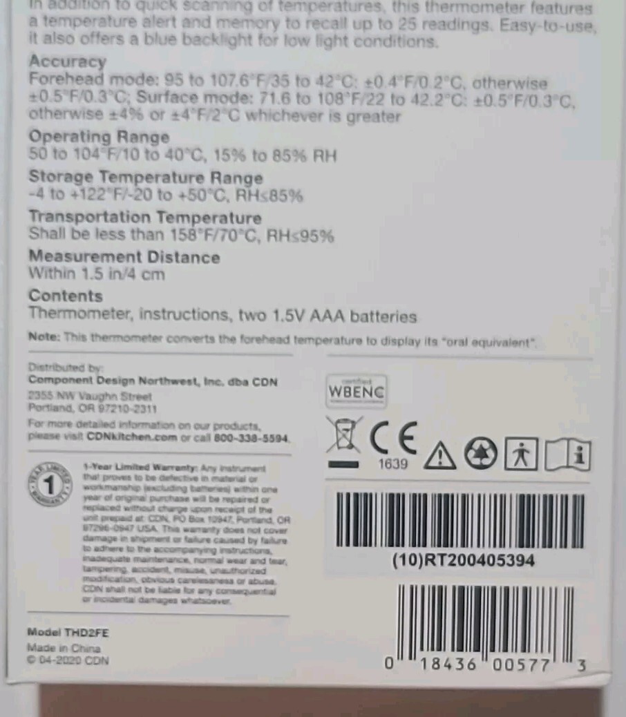 CDN Non-Contact Forehead Thermometer with 1 Second Response