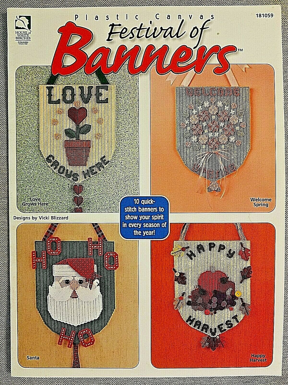 House of White Birches 181059 FESTIVAL of BANNERS plastic canvas 16pg booklet