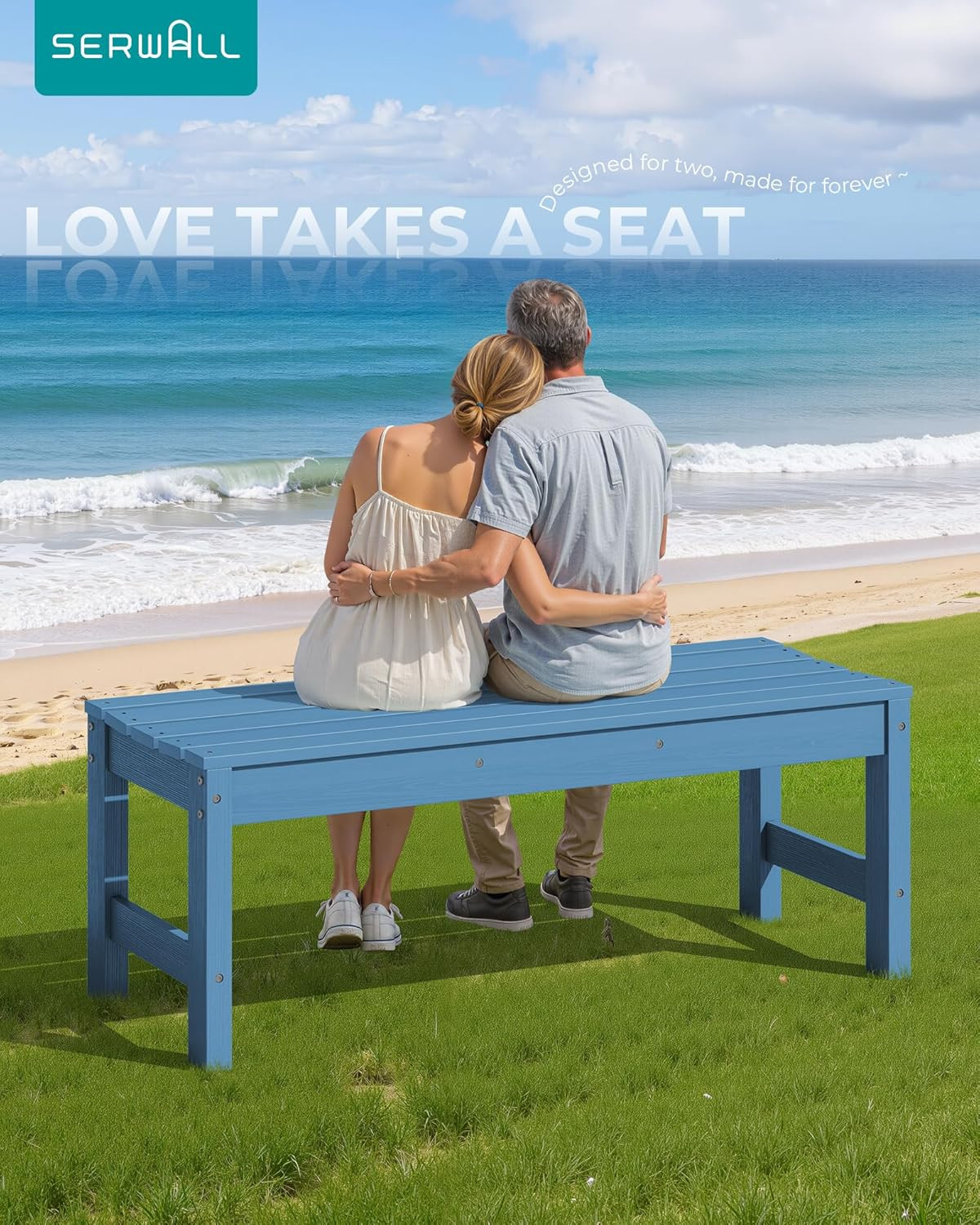 SERWALL 47 Inches Outdoor Bench, All Weather HDPE Backless Bench with Wood Grain
