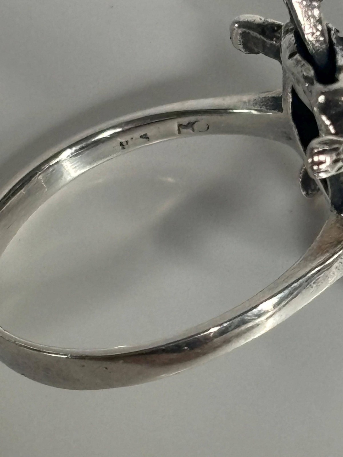 Sterling silver marcasite designer signed ring turtle with moving head size 8.75