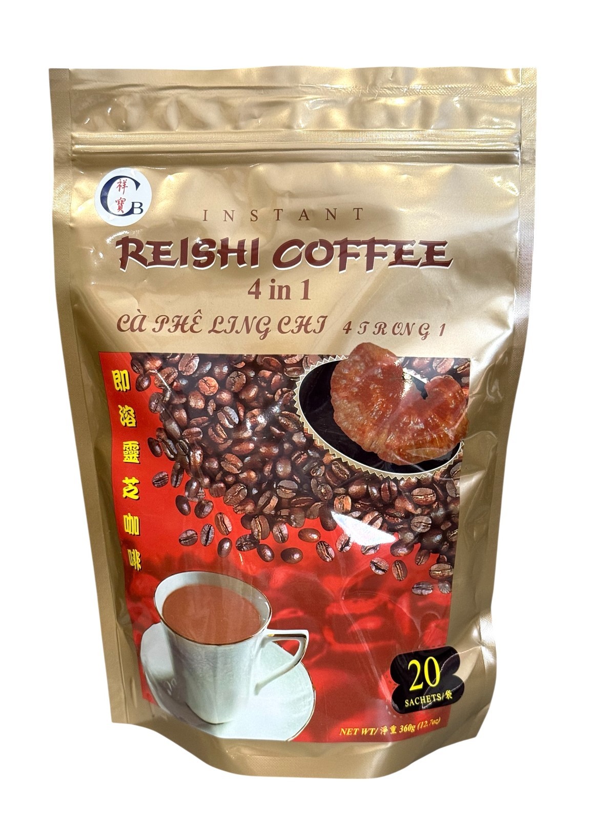 Reishi Instant Coffee 4 in 1 - Ca Phe Ling Chi 4 in 1 - 20 Packets per Bag