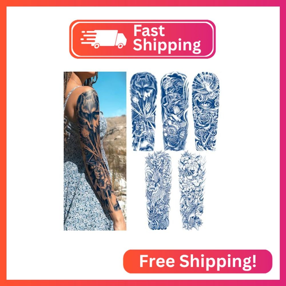 Aresvns Semi Permanent Sleeve Tattoos for Men and Women, 5 Sheets Full Arm Reali