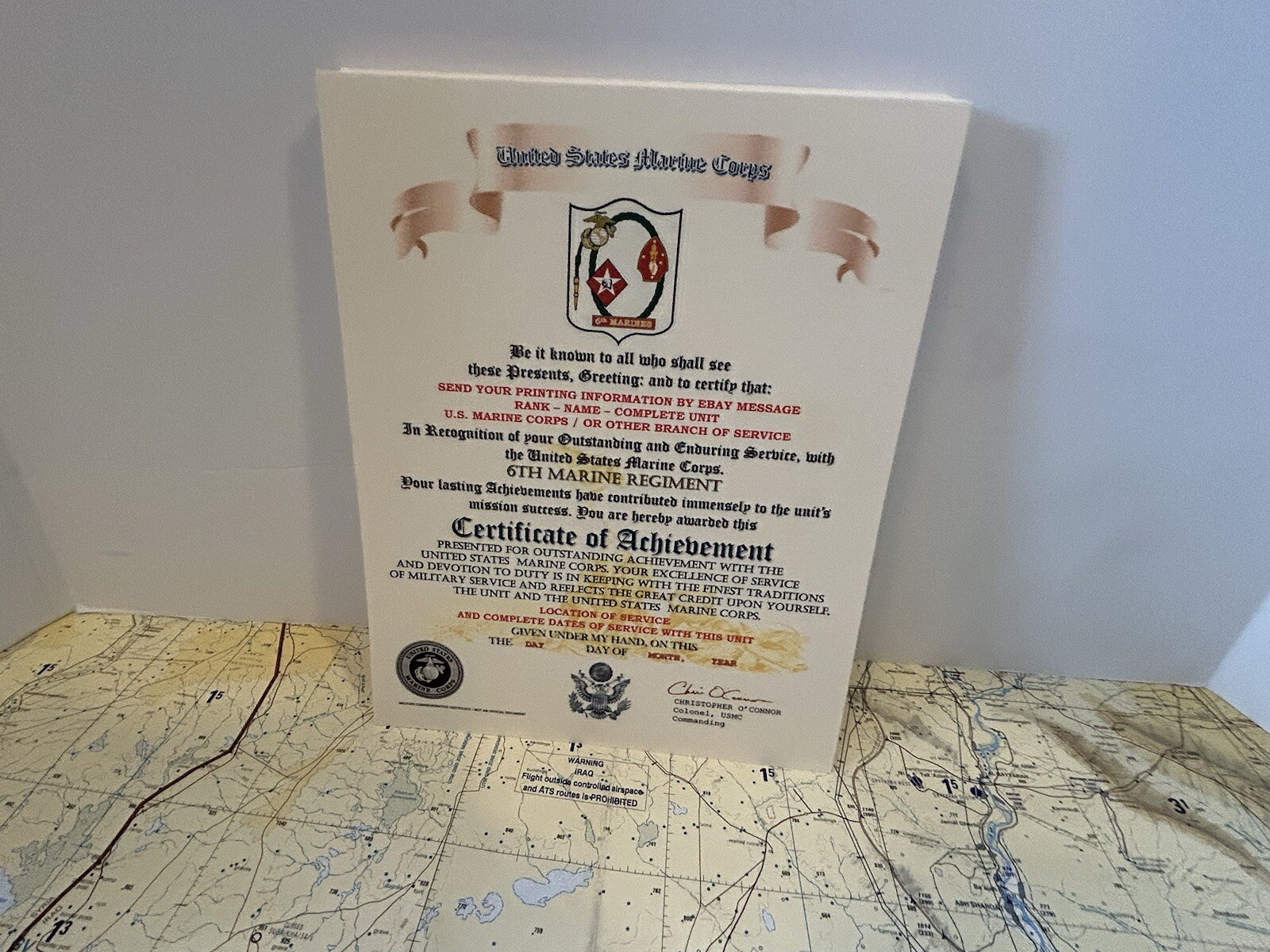 U.S.M.C. / 6TH MARINE REGIMENT - CERTIFICATE OF ACHIEVEMENT