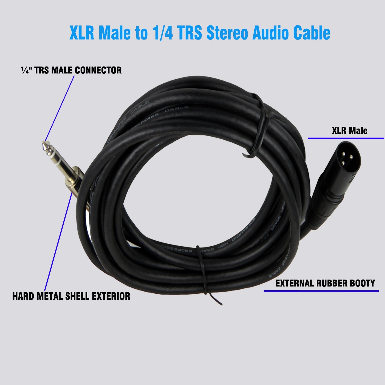 15FT XLR 3-Pin Male To 6.35mm 1/4" Stereo Mono Shielded PA DJ Speaker Cable Cord