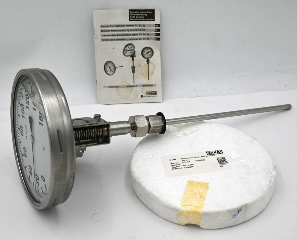 WIKA S5551/4 NG160, 0...160°C, L1=250X8MM BIMETAL THERMOMETER  22444205/1
